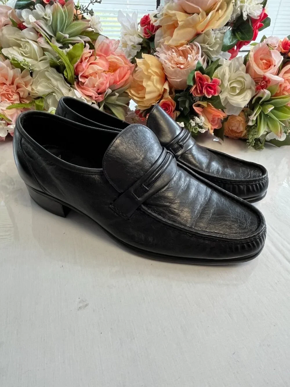 Florsheim Como Black Leather Moc Toe Strap Loafers Men’s 11 D